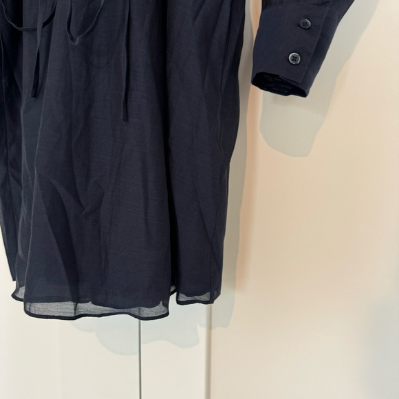 Rebecca Taylor Silk Cotton Navy Blue Long Sleeve Tie Belt Mini Dress Small - Picture 4 of 7